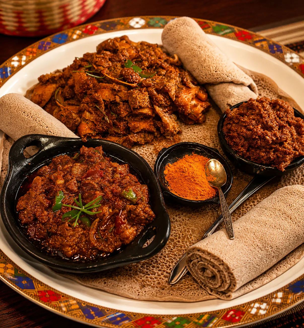 Tibs sauteed meat and vegetable dish at Mesob Ethiopian Eats Winnipeg