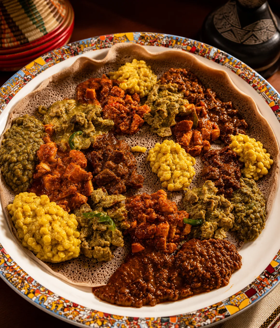 Vegan Veggie Combo platter with injera at Mesob Ethiopian Eats Winnipeg